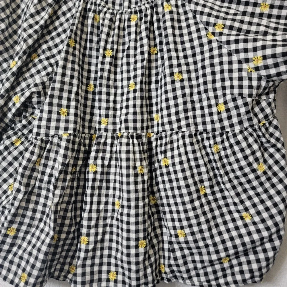 Old Navy Short Puff Sleeve Top Woms XL Gingham Embroidered Daises Boho Cottageco